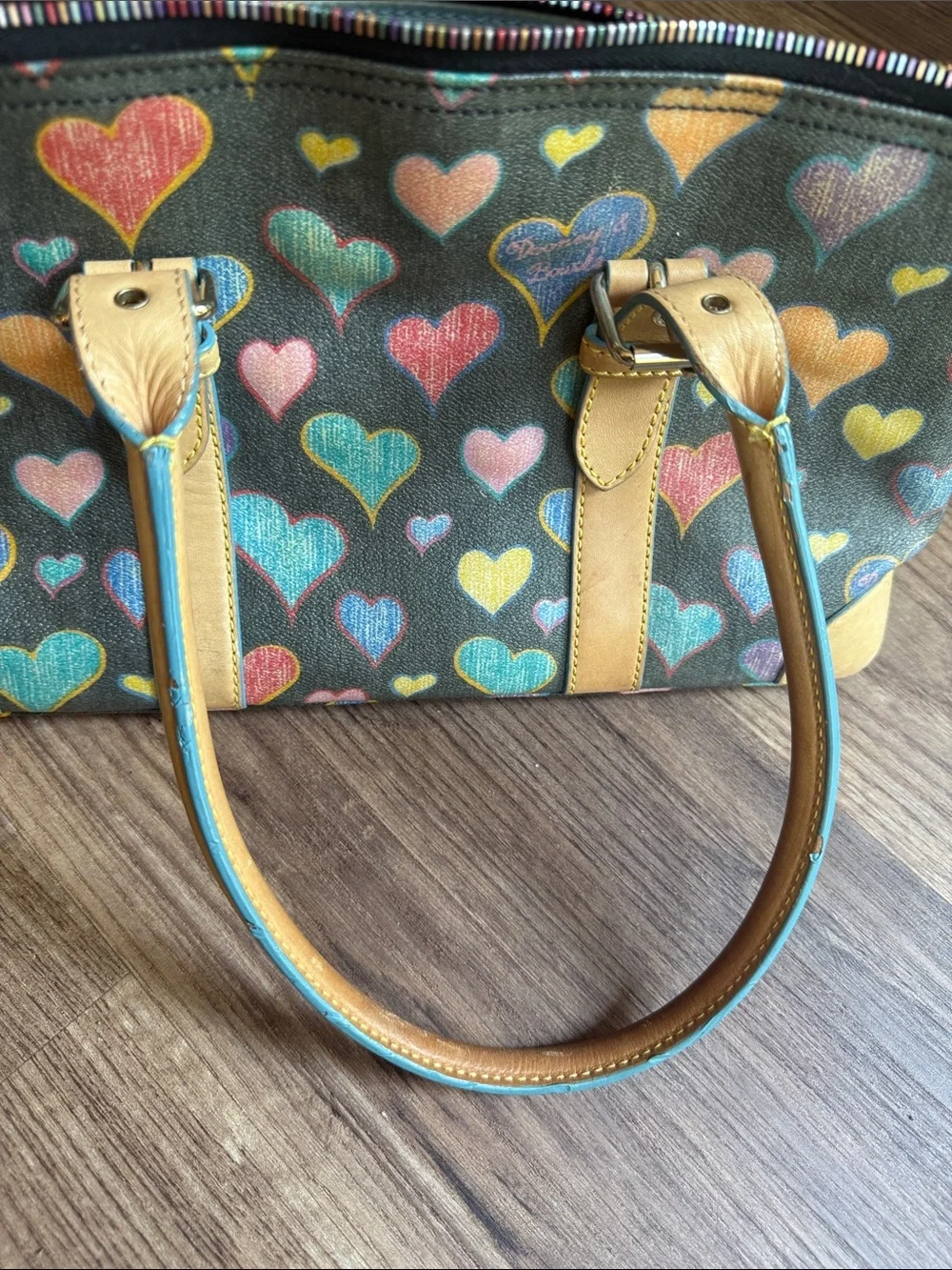 Vintage Dooney & Bourke Crayon Hearts Satchel Y2K Multicolor Heart Handbag